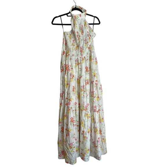 S/W/F Shirred Floral Print Halter Sleeveless Tiered Garden Party Dress Sz M NWT - Picture 4 of 13
